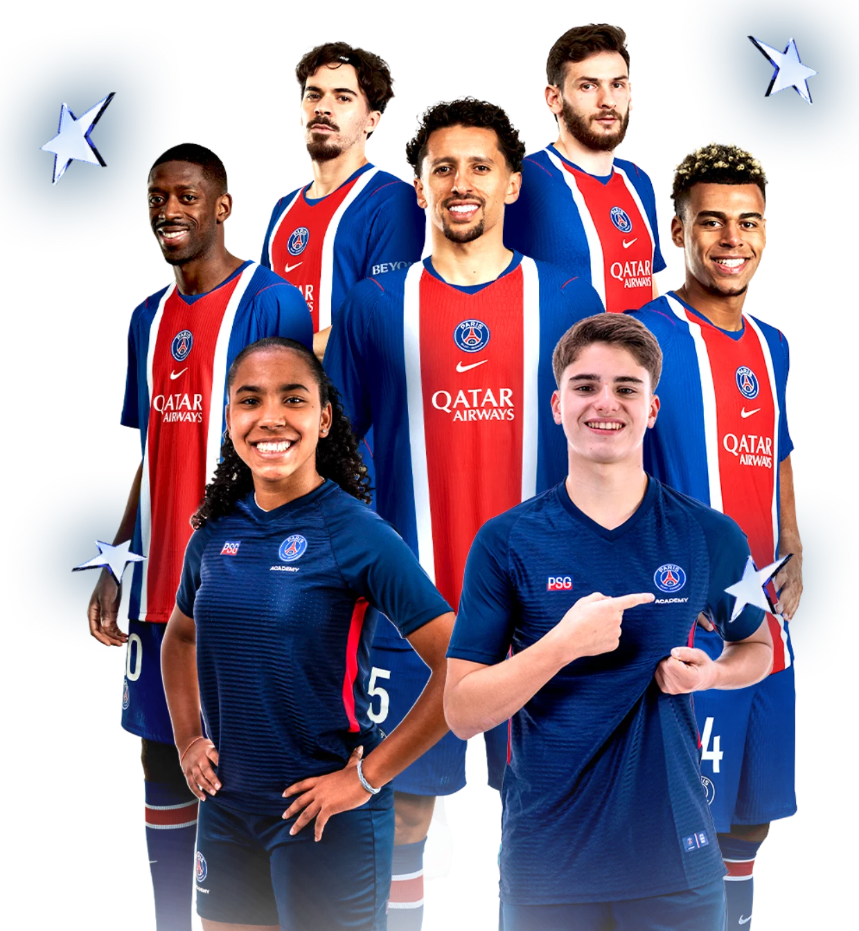 Jogadores do Paris Saint-Germain e atletas da PSG Academy Brasil